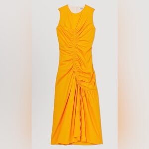 498. NWT! Sandro Yellow Asymmetrical Ruched Midi Dress